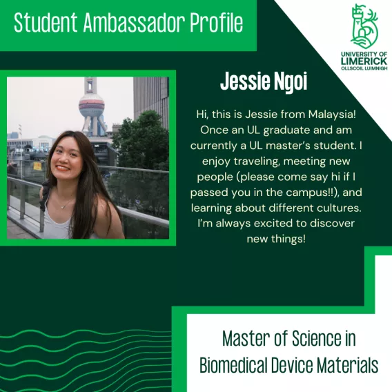 Student Ambassador Jessie Ngoi doing her master's in UL profile