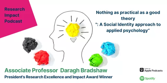 Poster for the Nothing as practical as a good theory:  A Social Identity approach to applied psychology podcast showing a head with an idea bulb inside it in the background