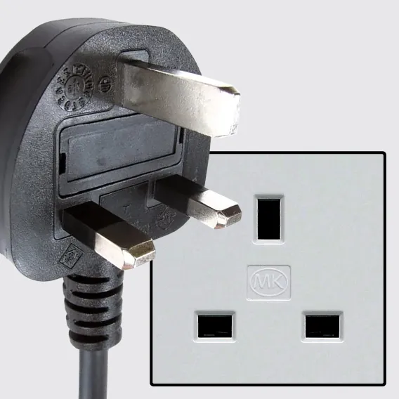 Irishplug type G with three rectangular pins in a triangular pattern and socket 