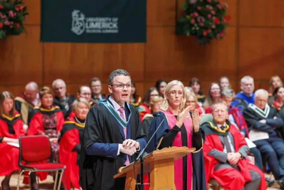 Minister for Further and Higher Education, Research, Innovation and Science is Patrick O’Donovan speaking at the conferring ceremony