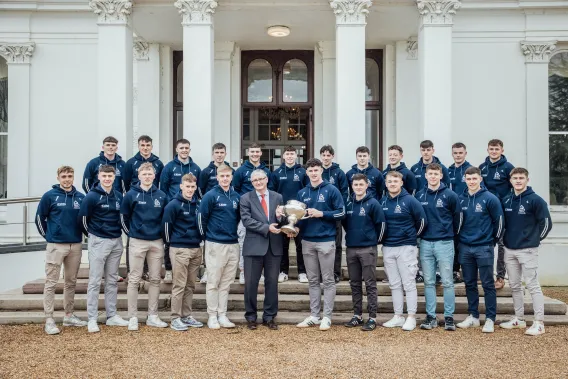 The Fitzgibbon Cup team pictured with Professor Shane Kilcommins outside Plassey House