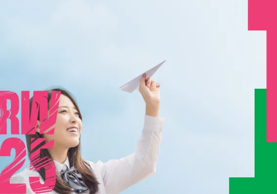 Research Week poster showing a woman launching a paper plane