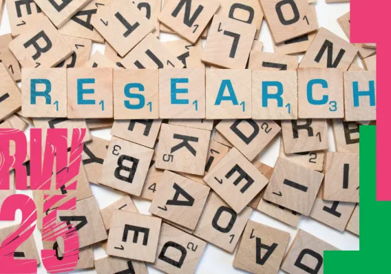 Research Week poster showing the word Research spelled out in letter tiles