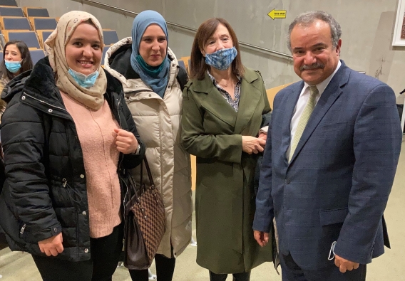 His Excellency the Ambassador of the Democratic Republic of Algeria with Prof Angela Farrell, Assistant Dean International, Faculty of Arts, Humanities and Social Sciences and ISPhD students Naima Mannaa and Sabah Bousnobra 