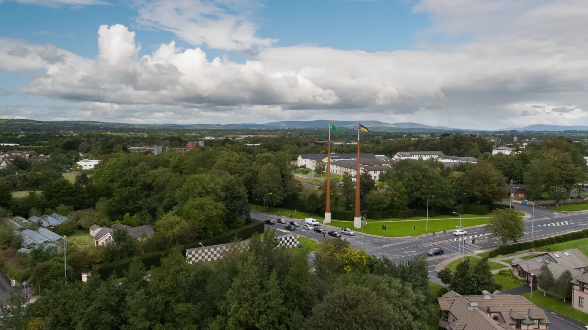 Entrance to UL Campus including Flag Poles