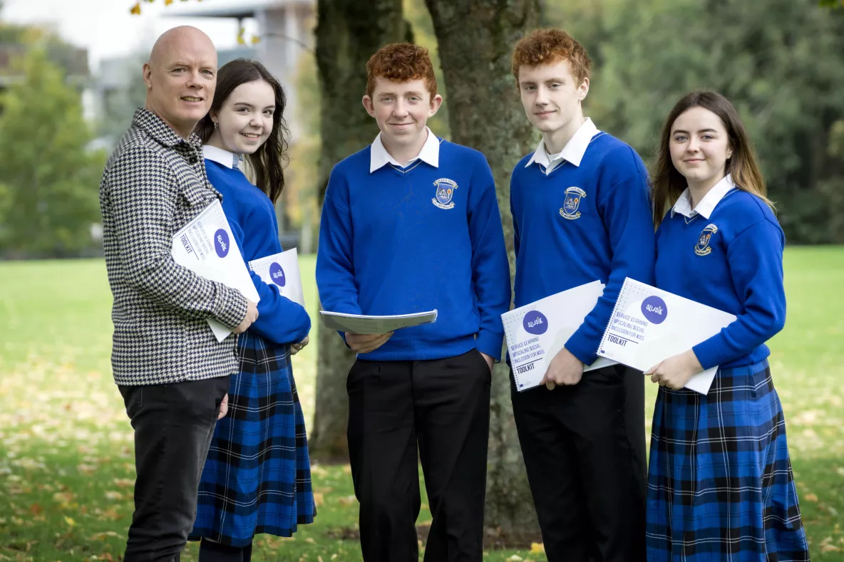 A picture of students from Coláiste Ióseaf Community College with Patrick Ryan, Associate Vice President Student Engagement at UL