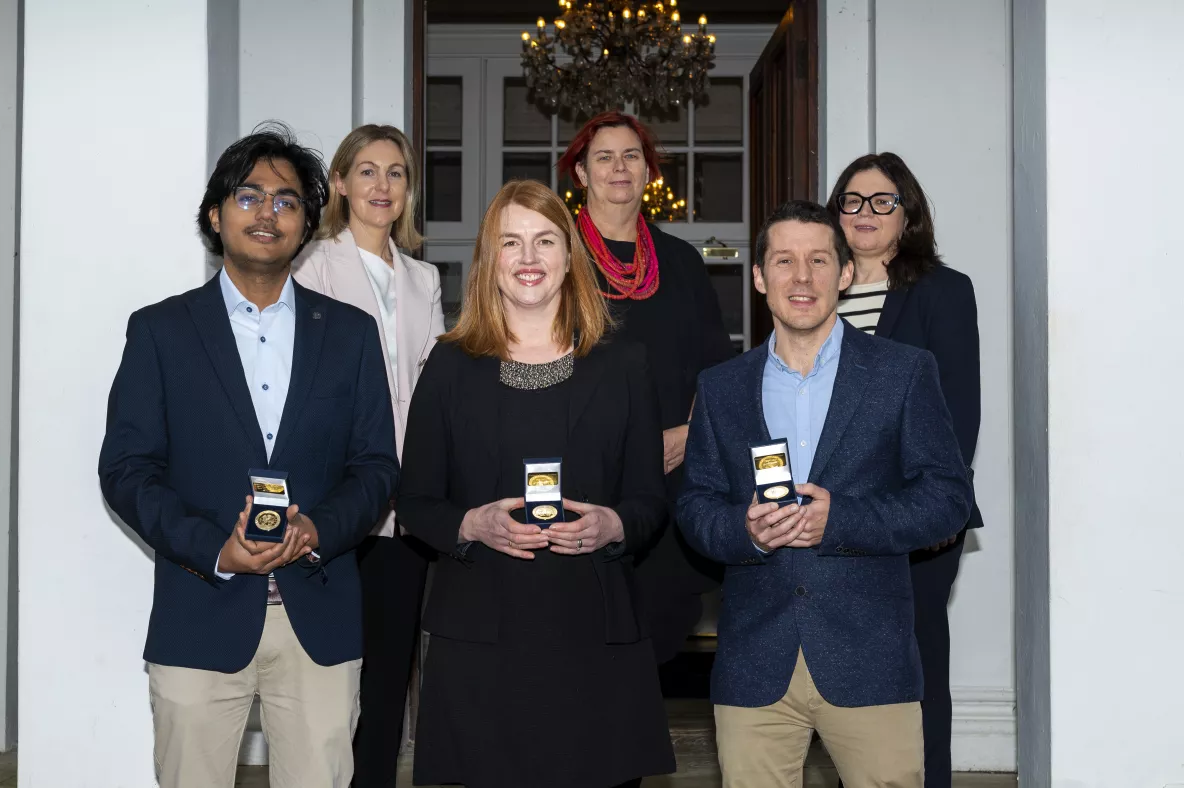 The group of early career researchers pictured with Prof Mey and Prof Kennedy