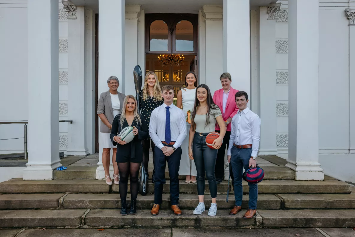 The group pictured outside Plassey House