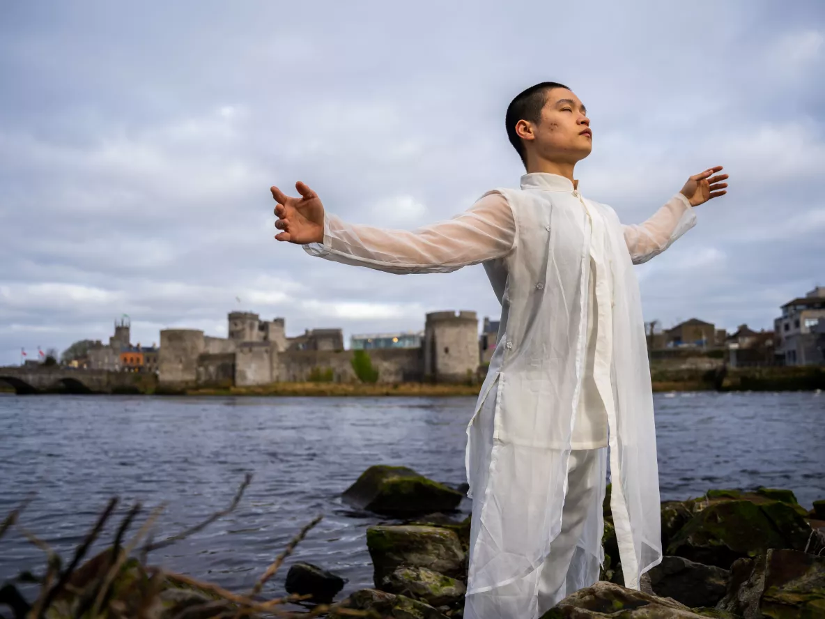 Wuxun Du, a graduate of Contemporary Dance at the University of Limerick, pictured in in traditional Chinese clothes at the Curragower Falls