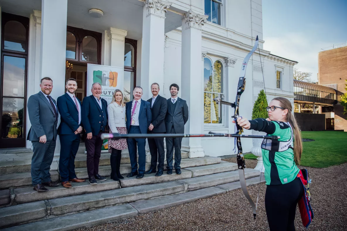 A group pictured at the launch of the World Youth Archery Championships in UL