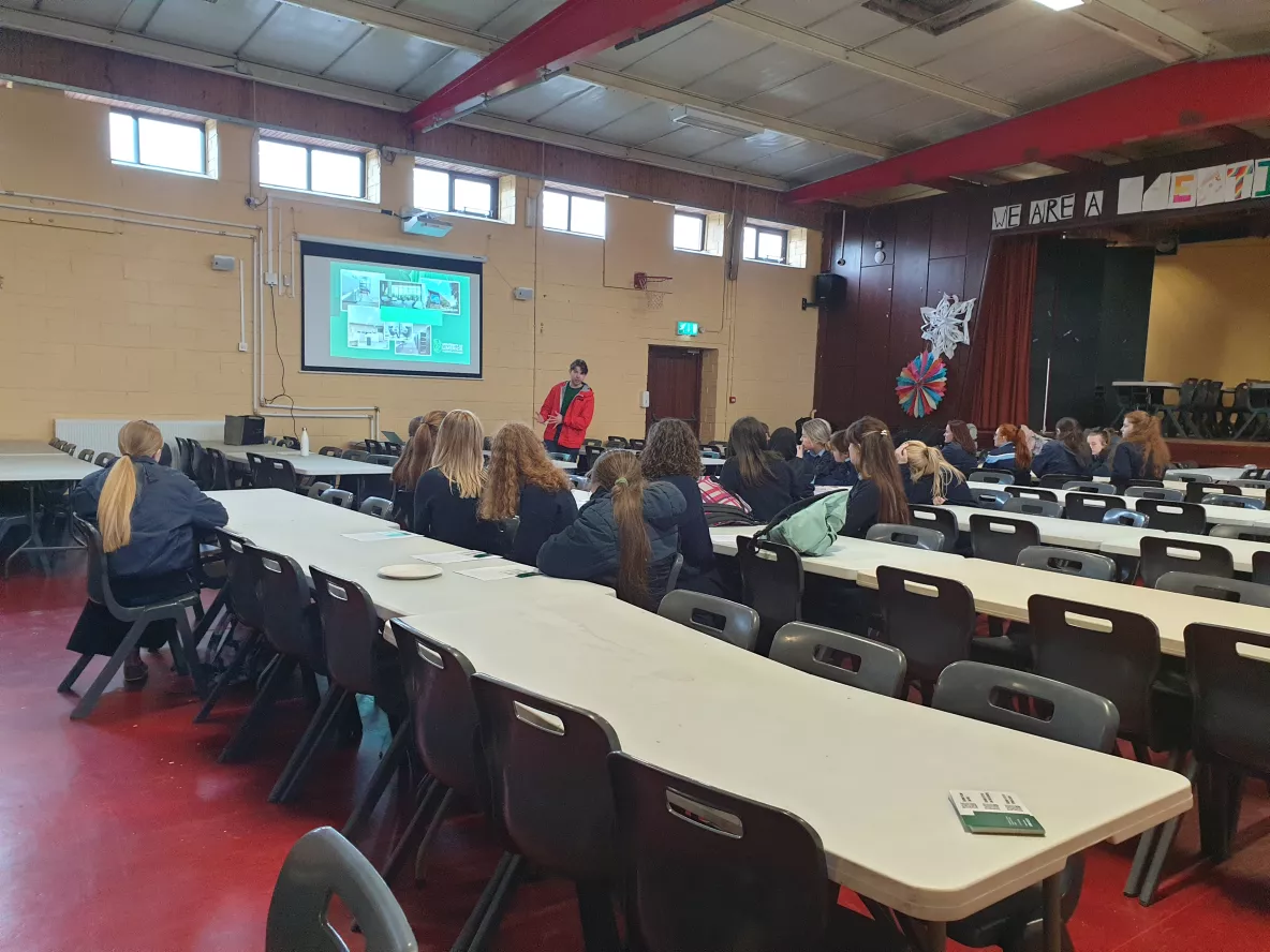 Dr Luke Danagher with Students at ArdScoil Mhuire