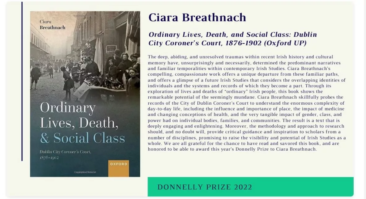 Donnelly Prize 2022 for Ordinary Lives, Death and Social Class 