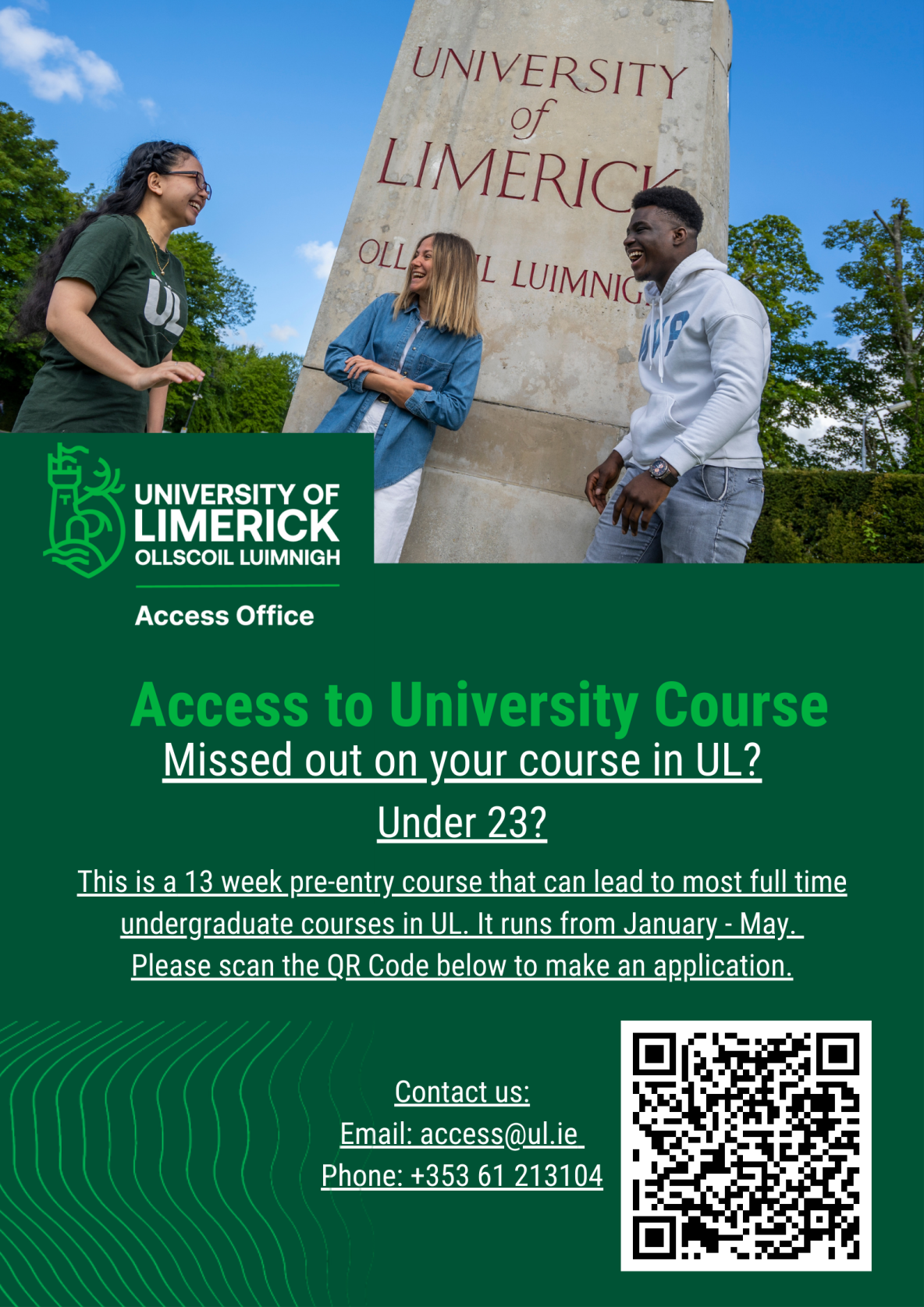 Promotional Flyer for Access to University course with QR Code