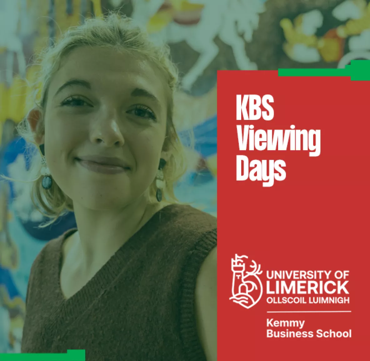 Info graphic with the text 'KBS viewing Days' and the picture of a young woman smiling