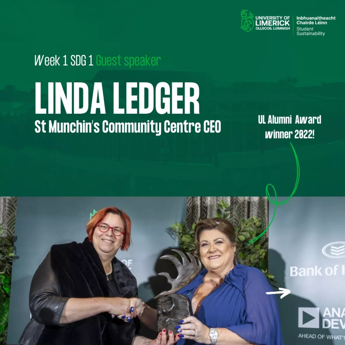 Promotional poster for the SDG 1 conversation series featuring Linda Ledger