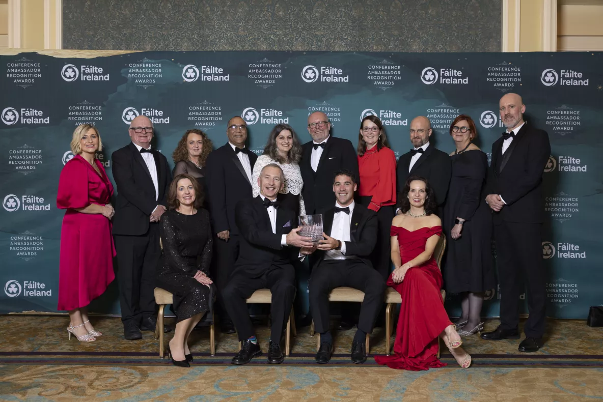 A large picture of a group of people at the Fáilte Ireland’s Conference Ambassador Recognition Awards