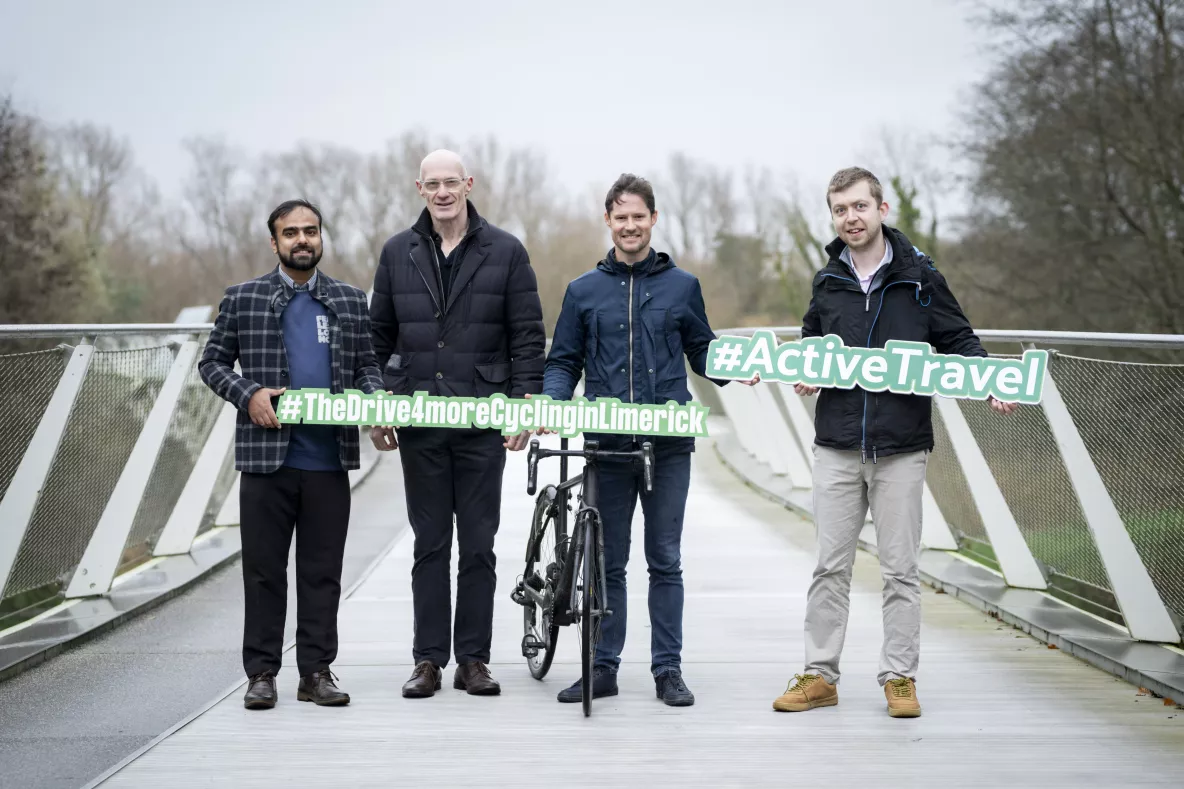 The Active Travel team pictured on the Living Bridge in UL