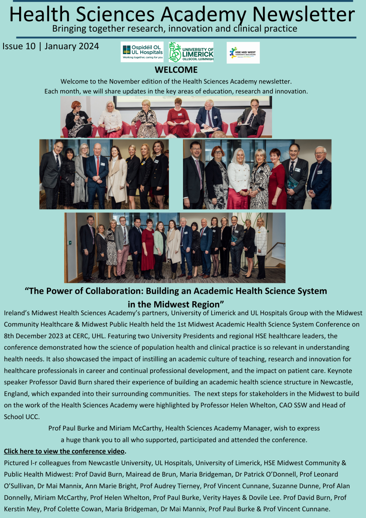 Cover page of Health Sciences Academy January 2024 Newsletter
