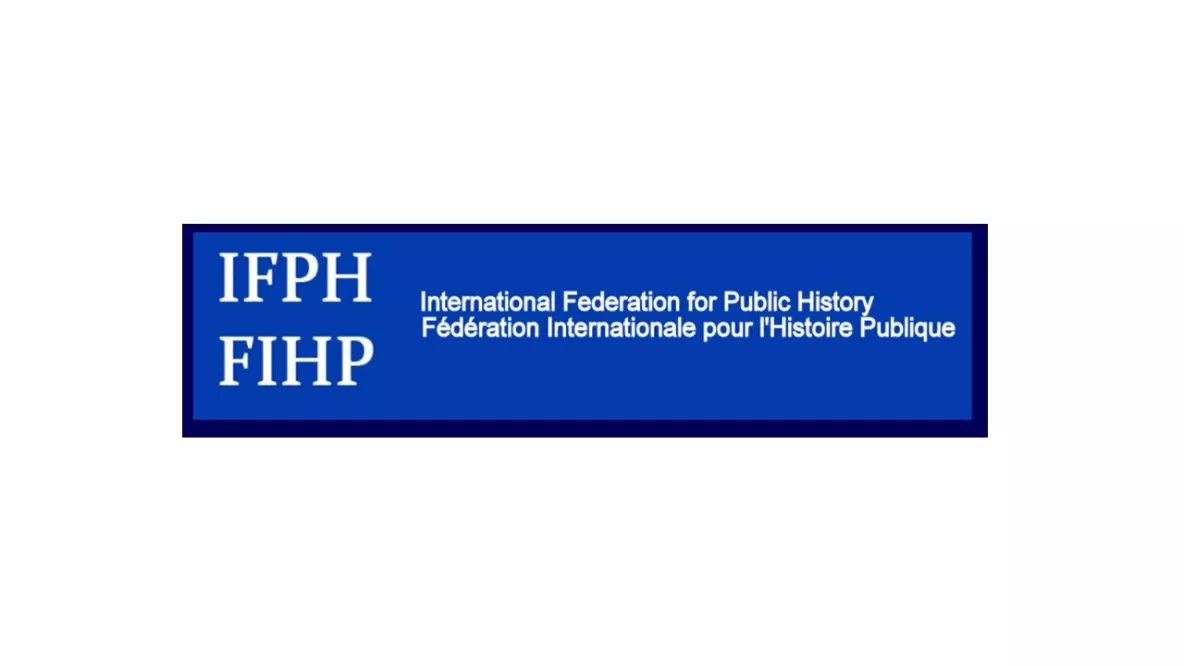 IFPH International Federation for Public History in French and English on blue background