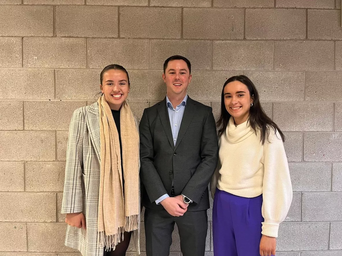 Prize Winners Emma and Sophie with Matheson Partner and UL Alumni Stuart Kennedy