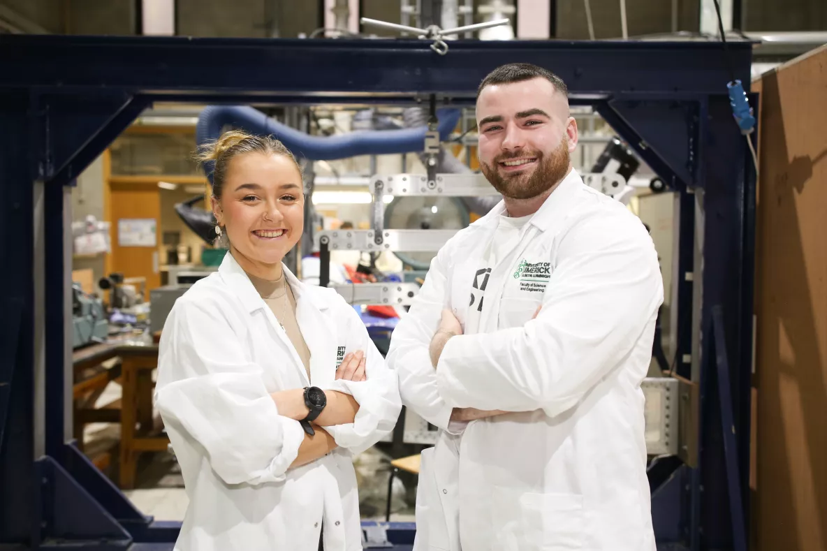 Mary O’Donnell and Michael Veale, who are both completing a Master’s of Aeronautical Engineering programme in the School of Engineering and are both from Cork, received the Fiachra Treacy ORIX Aviation Award at a ceremony held recently at UL