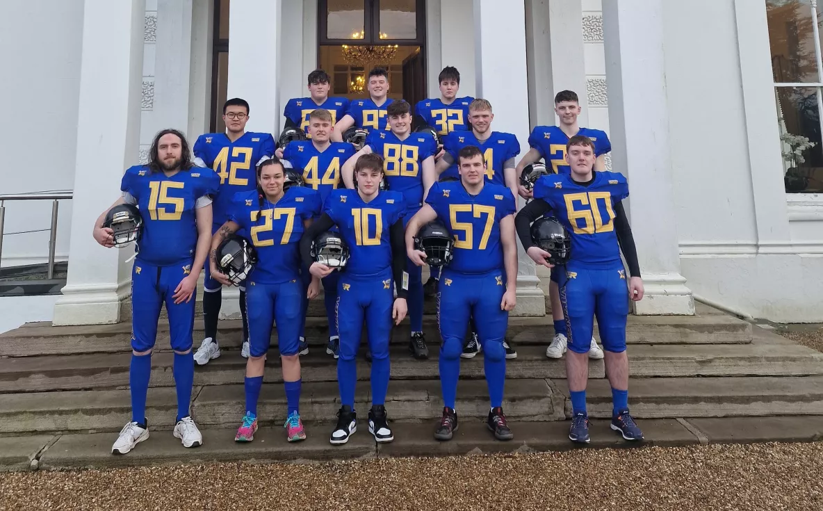 The UL Vikings American Football team pictured on the steps of Plassey House