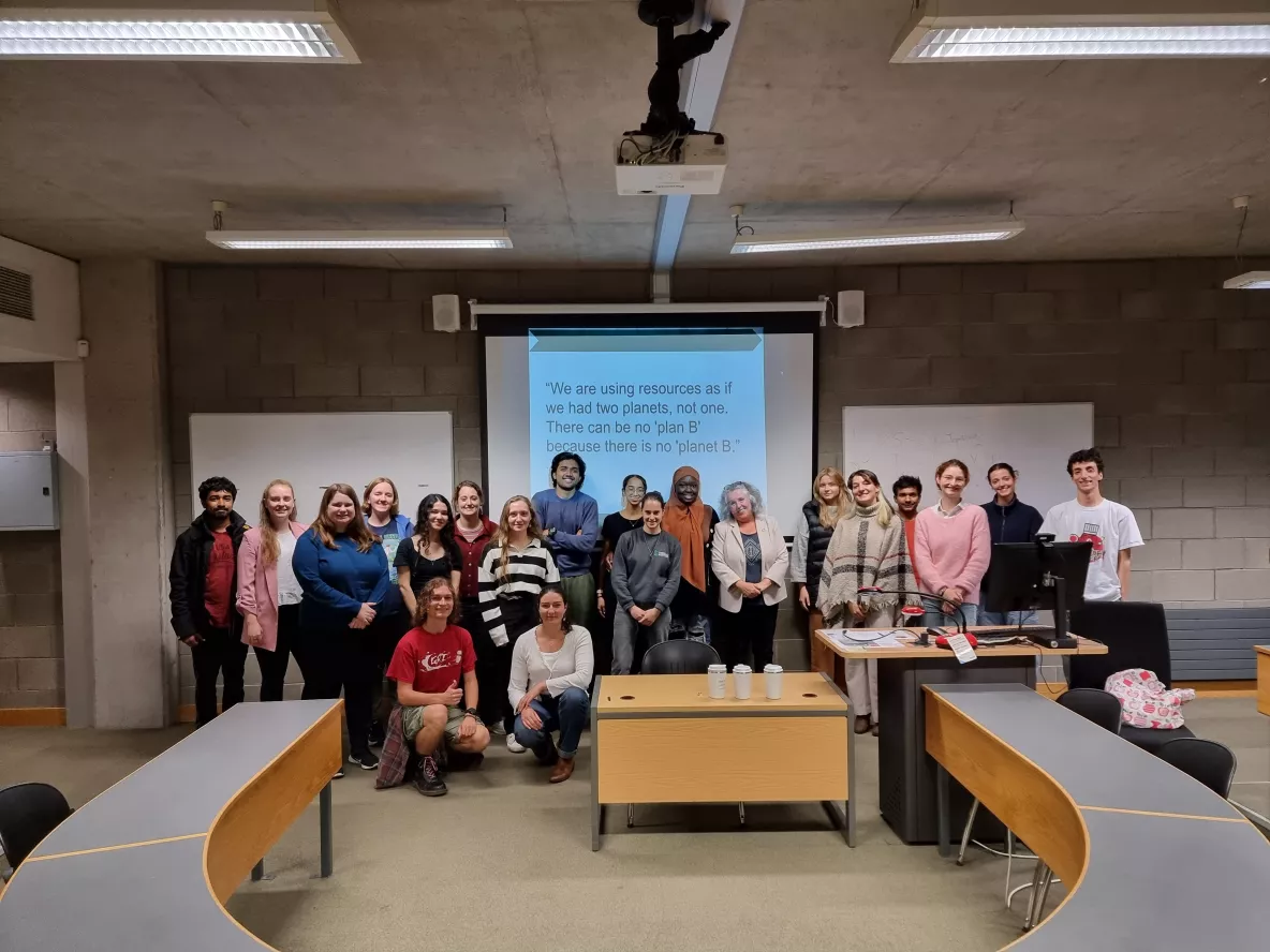 A group photo of GLSD students with our guest speaker from Limerick Council at the front of the room.