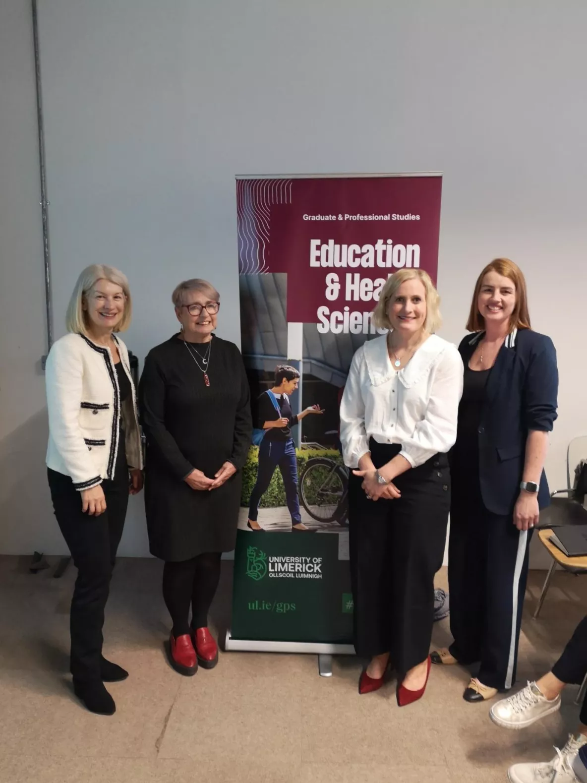 L-R: Professor Deirdre McGrath, Dean EHS, Dr Aileen Wright, Head of SAH, Professor Rose Galvin, SAH & Dr Elaine Kinsella, ADR