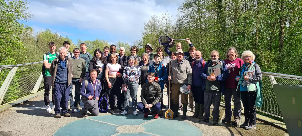 Students on the Living bridge taking part in BioBlitz 2024