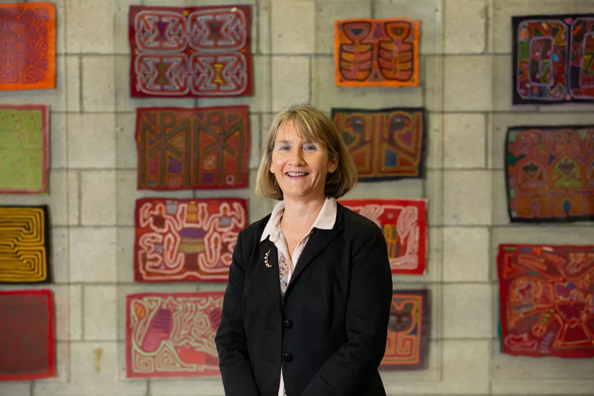 Professor Orla Muldoon pictured in front of an art installation