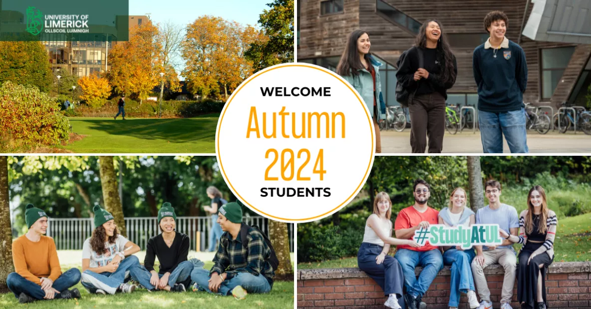 4 photos of students on campus with Autumn 2024 logo