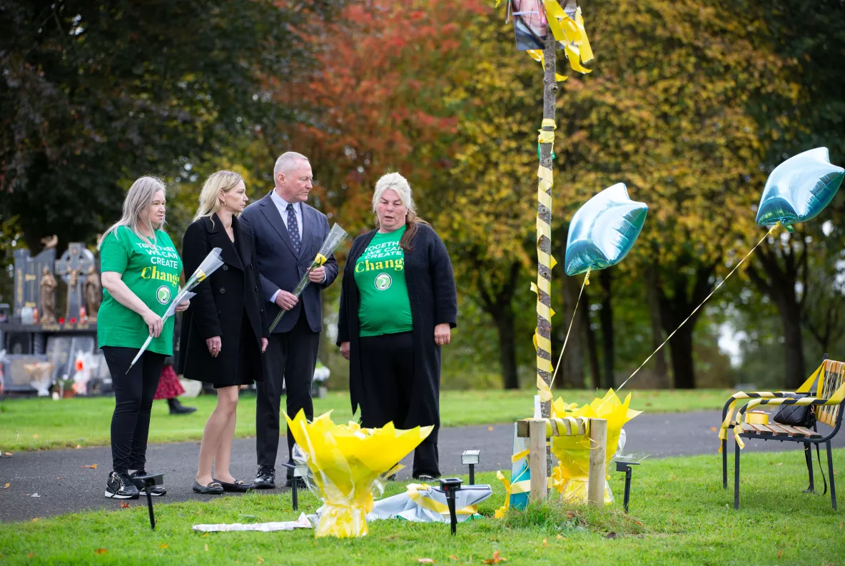 Margaret O'Brien, Limerick Traveller Network, Dr Sindy Joyce ECSH, Michael O'Flaherty Commissioner for Human Rights at the Council of Europe and Olive O'Brien at the Tree of Hope in Mount St Oliver's Graveyard commemorating Traveller Mental Health Day.