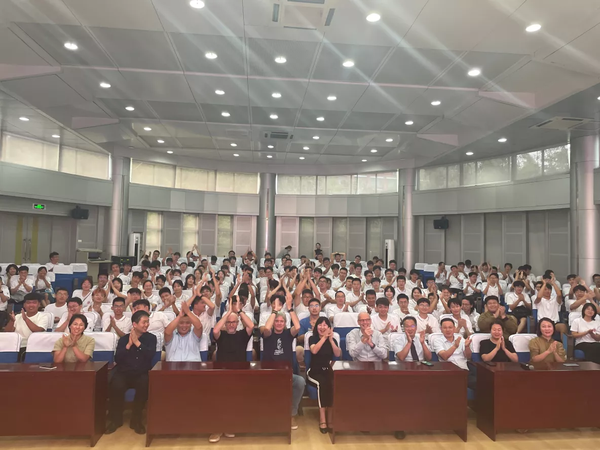 LICHPU Students sat in a lecture hall with Nige Healey and Yi Bao