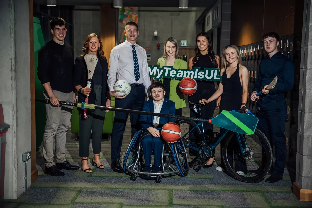 A group of students pictured at the sports scholarship awards