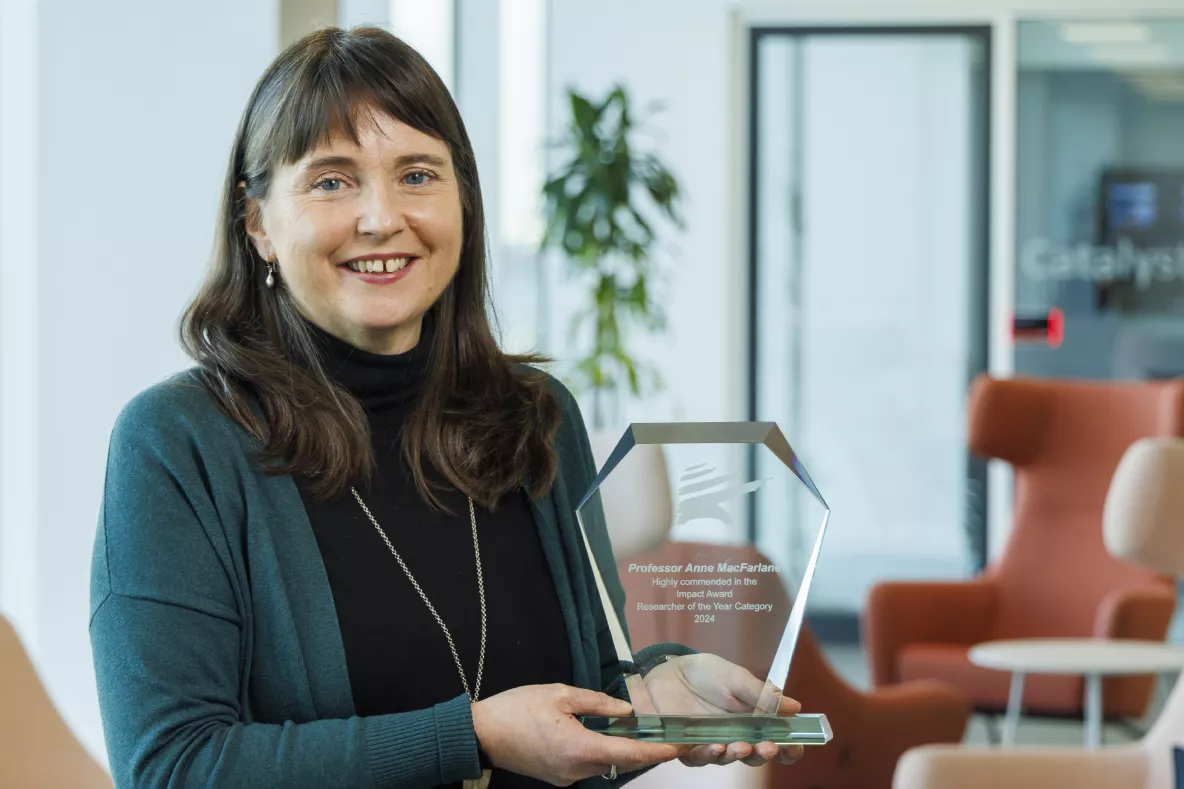 Professor Anne MacFarlane pictured her IRC award