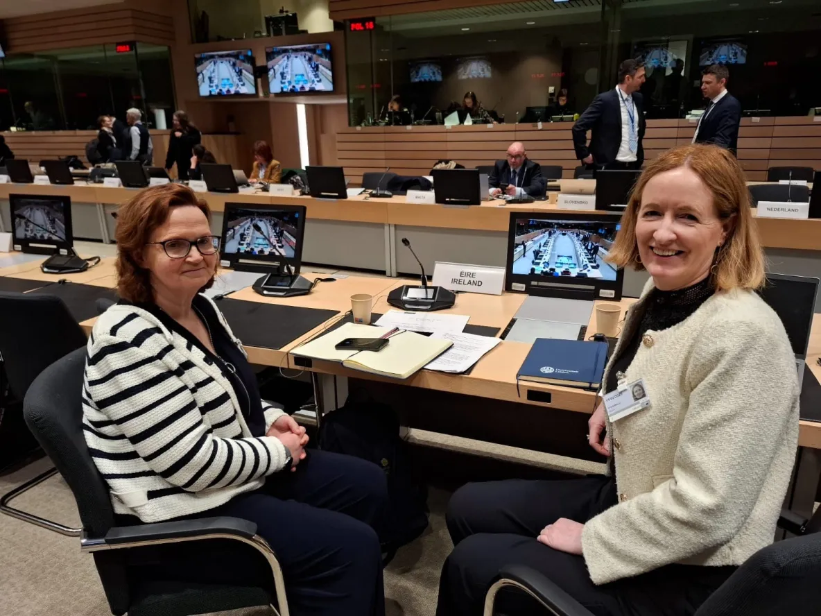 Photo of REPPP team members Dr Catherine Naughton and Helen Fitzgerald at the EU Horizontal Working Group on Drugs in Brussels