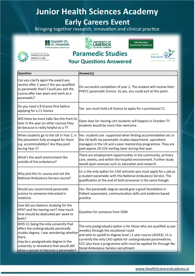 HSA Q&A Paramedic Studies