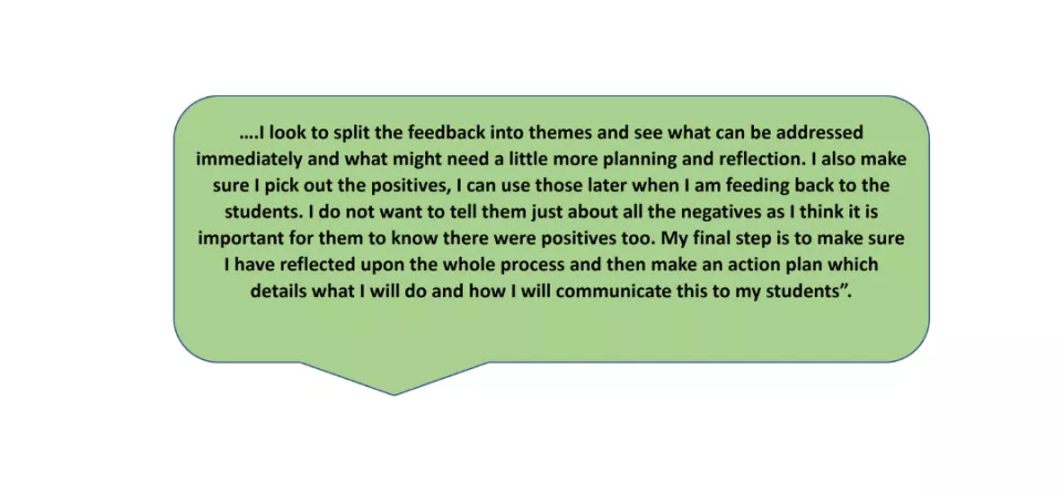 Image containing quote about how professor Keith process feedback from students, full text in document attached