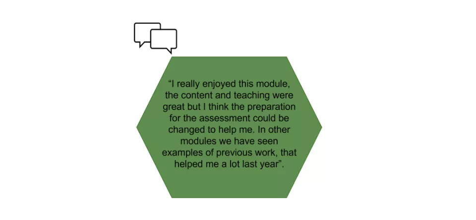 An image containing a quote from the feedback of a student, full text in document attached