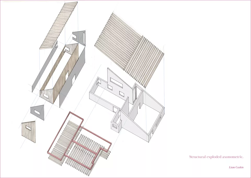 Structural exploded axonometric. Liam Cashin.