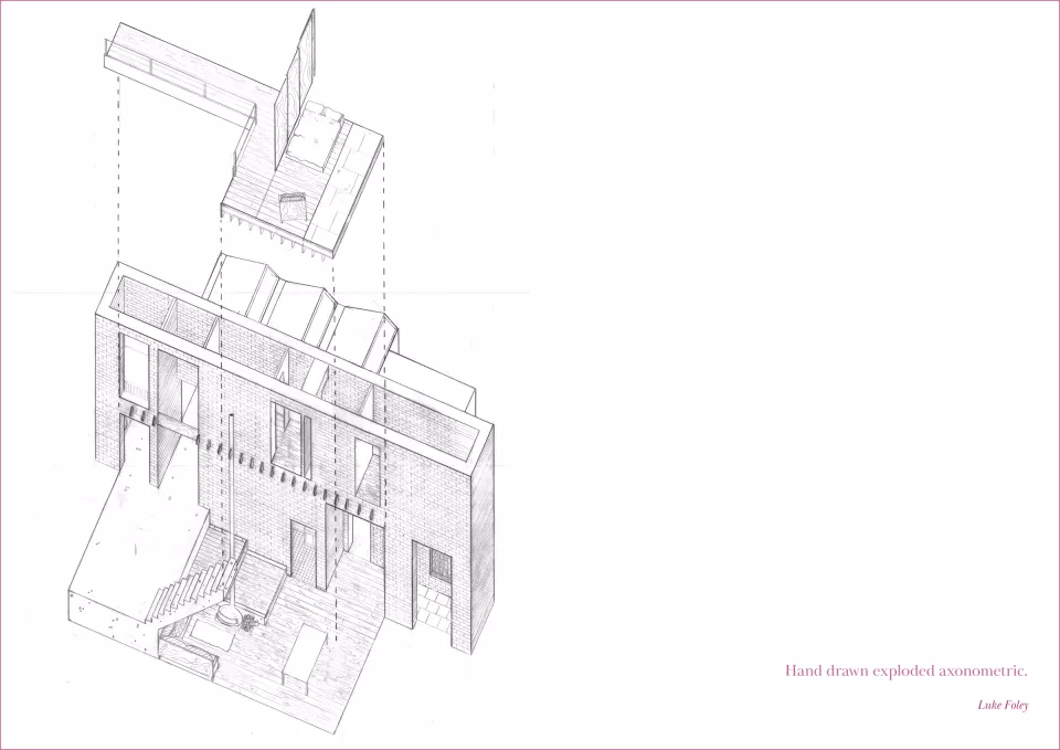 Hand drawn exploded axonometric. Luke Foley.