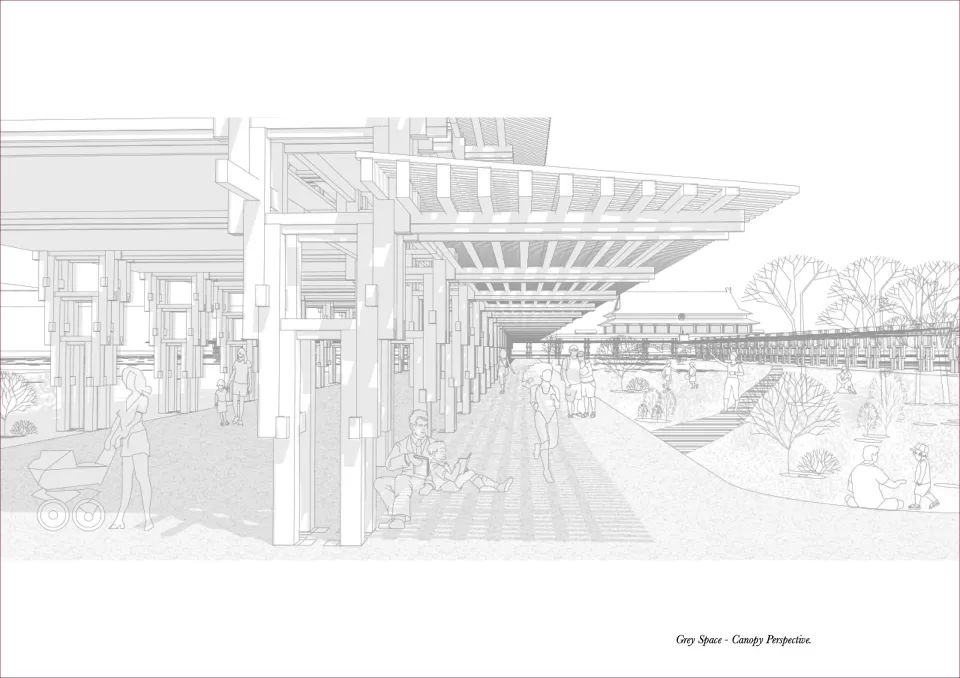 Early development sketches by Britney Ryan for an Archive for Archaic Technology that exploring an interest in excavation and sequence at the National Technology Park.